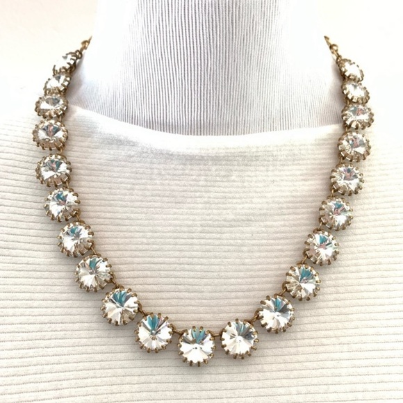 NWT Lustrous J. Crew Rivoli Rhinestone Gold Tone Prong Set Statement Necklace - Picture 2 of 8